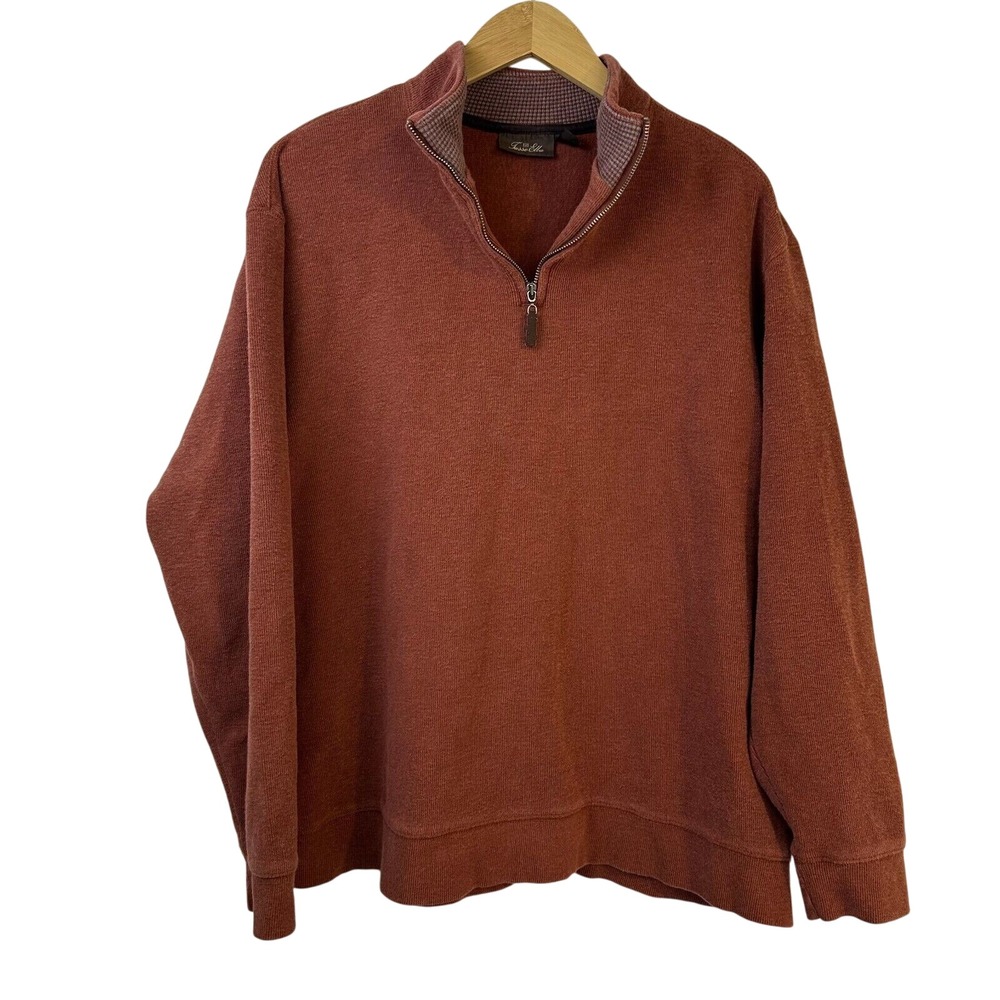 Tasso Elba Spa Mens Rust Red Dad Pullover Henley Cotton Sz XXL 1/4‎ Zip Sweater - Picture 2 of 16